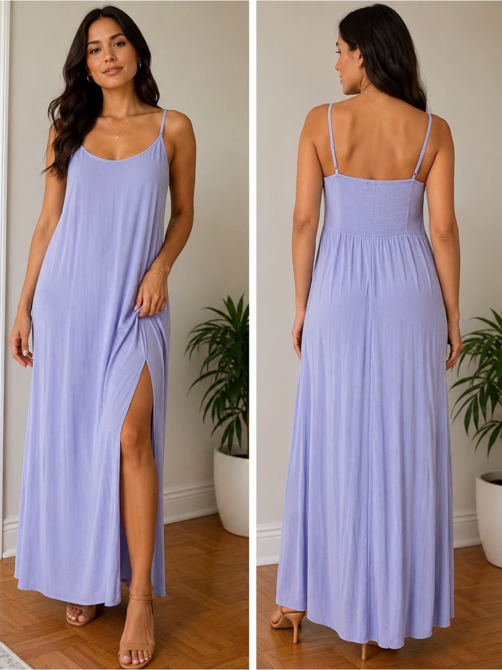 Lavender Flowy Maxi Dress with Side Slit